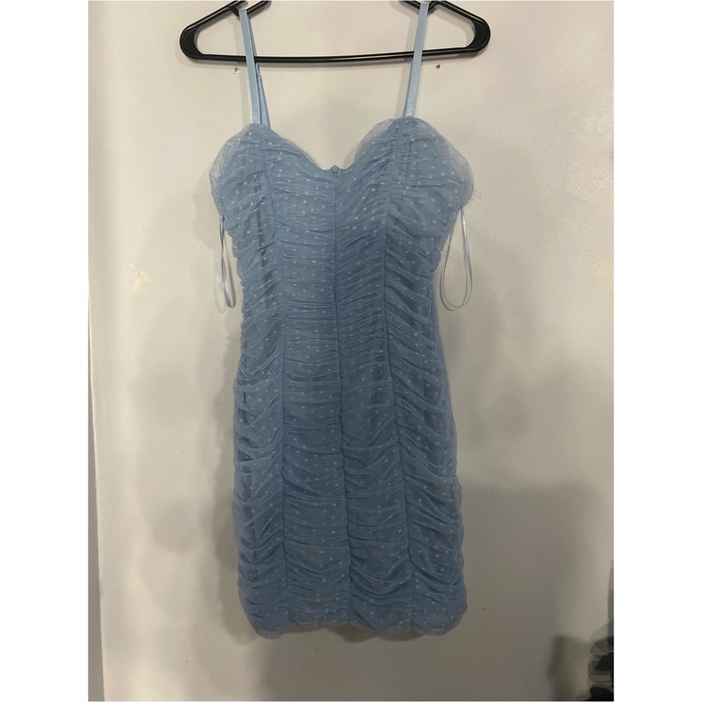 Blue mesh glitter mini dress